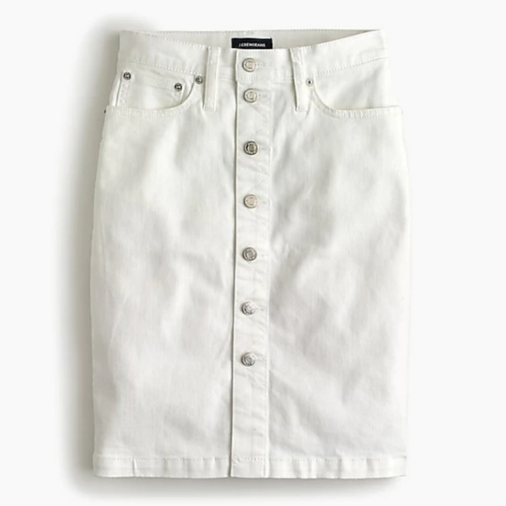 J.Crew Button-front stretch pencil skirt in white denim 29